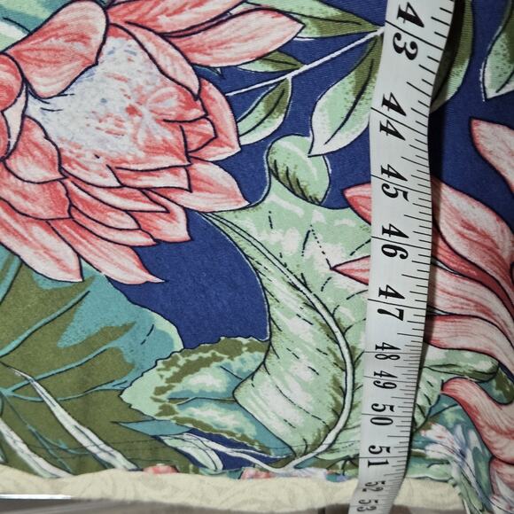 Chaps Maxi Dress sz M Green Blue Multi Floral 100% Cotton Knit V Neck Tropical - Picture 11 of 12